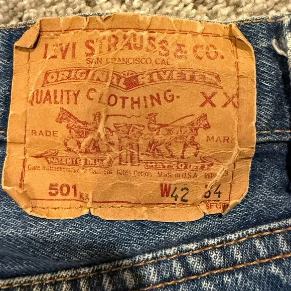 Vintage Levis 501 Jeans Mens 42x34 Blue Button Fly Original Made In USA 1980s‎ *